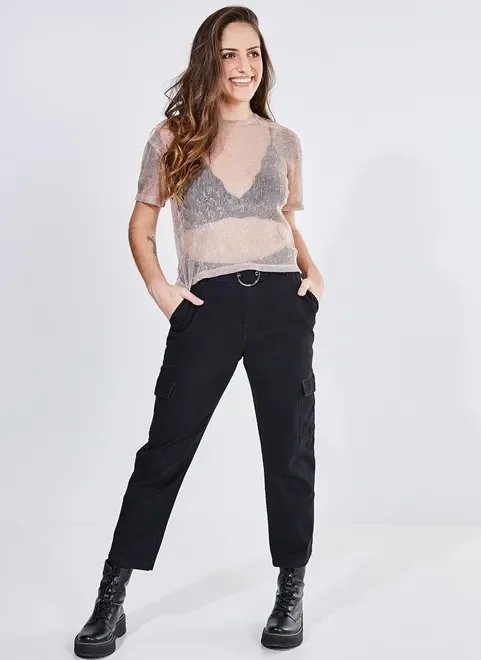 blusa com transparência e fio metalizado blusa com transparência e fio metalizado