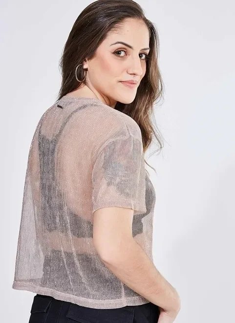 blusa com transparência e fio metalizado blusa com transparência e fio metalizado