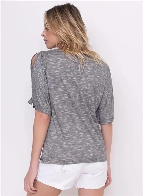 blusa mesclada ombro fora amarração barr blusa mesclada ombro fora amarração barr