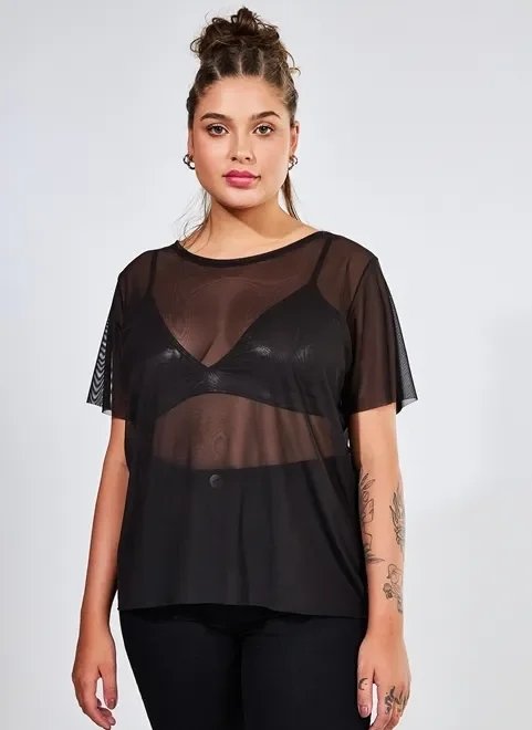 blusa alongada em tule com top blusa alongada em tule com top