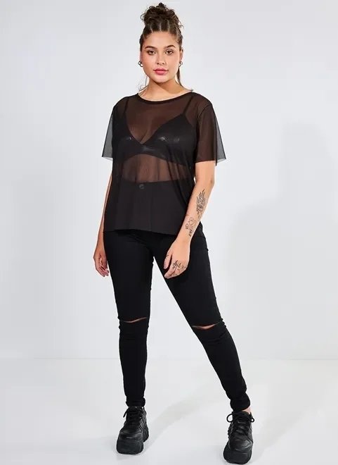blusa alongada em tule com top blusa alongada em tule com top