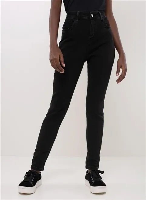 calça skinny cintura alta em sarja preta calça skinny cintura alta em sarja preta