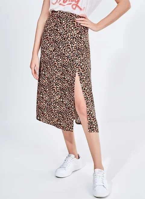 saia midi estampa onça saia midi estampa onça