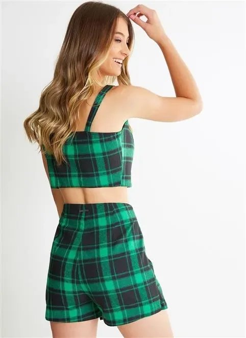 short saia xadrez verde short saia xadrez verde