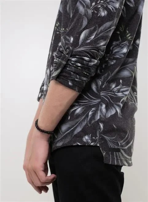 camiseta ml linho full floral noturno camiseta ml linho full floral noturno