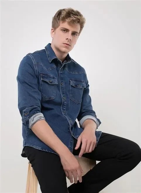 camisa ml regular denim moletom camisa ml regular denim moletom
