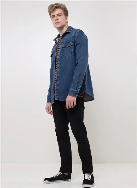camisa ml regular denim moletom camisa ml regular denim moletom