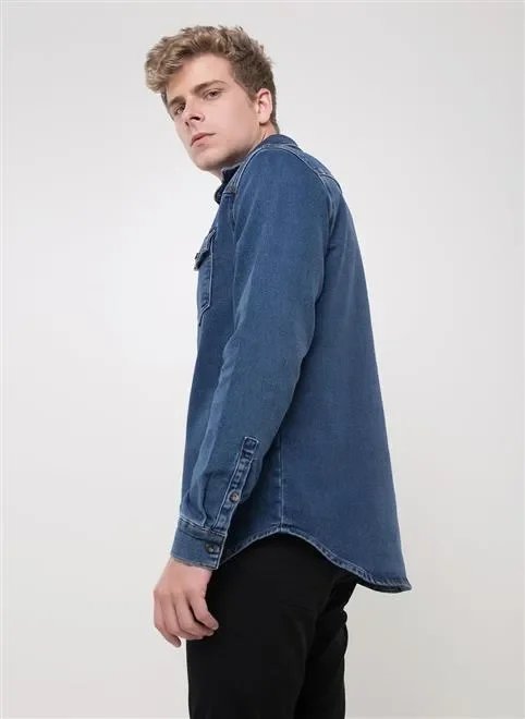 camisa ml regular denim moletom camisa ml regular denim moletom