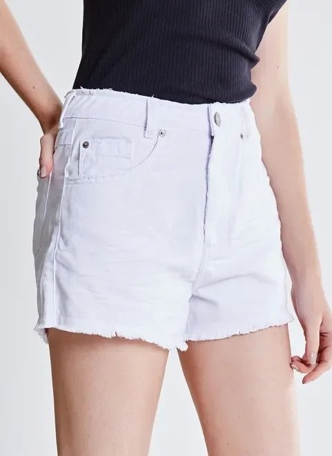 short branco cintura alta em sarja short branco cintura alta em sarja