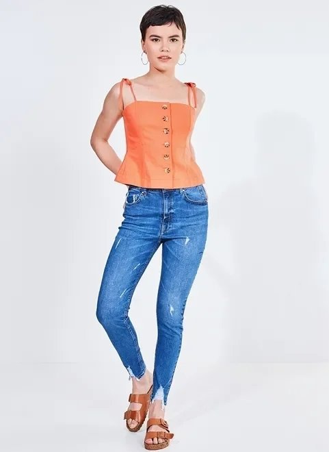 blusa laranja com botões tartaruga blusa laranja com botões tartaruga