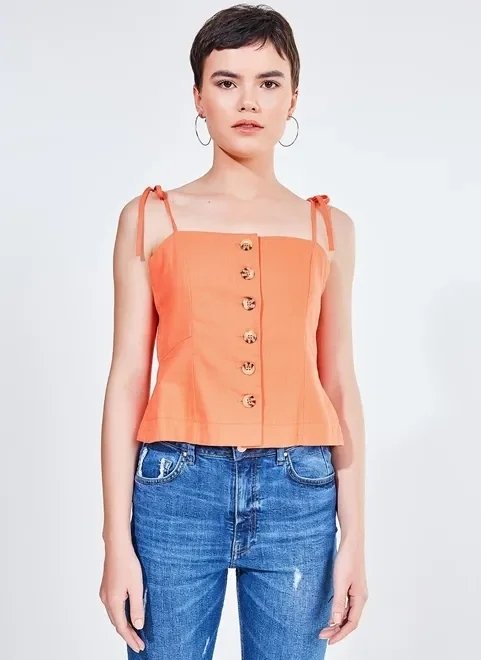 blusa laranja com botões tartaruga blusa laranja com botões tartaruga