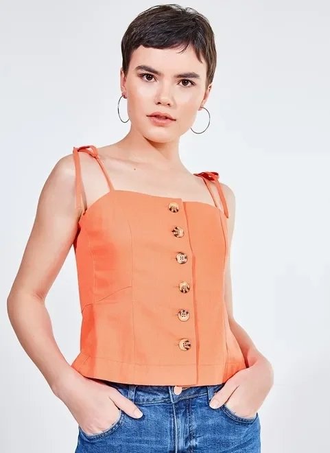 blusa laranja com botões tartaruga blusa laranja com botões tartaruga