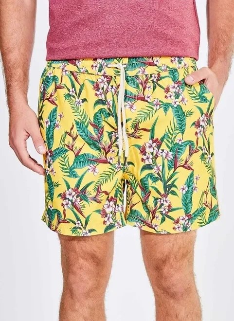 bermuda de banho floral amarelo bermuda de banho floral amarelo