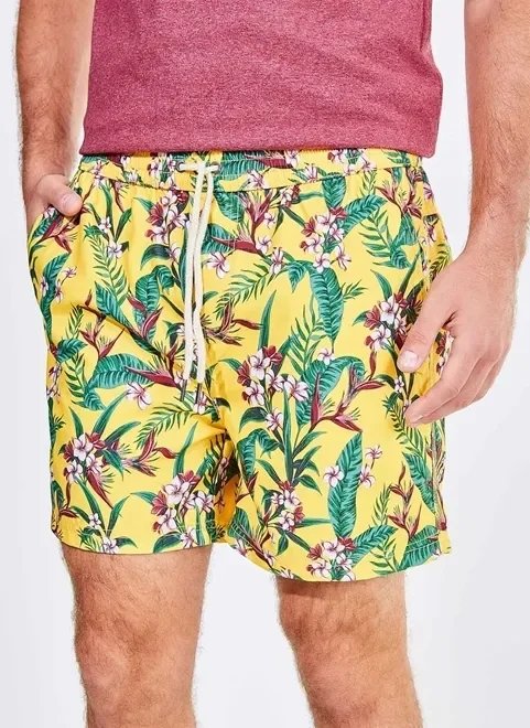 bermuda de banho floral amarelo bermuda de banho floral amarelo