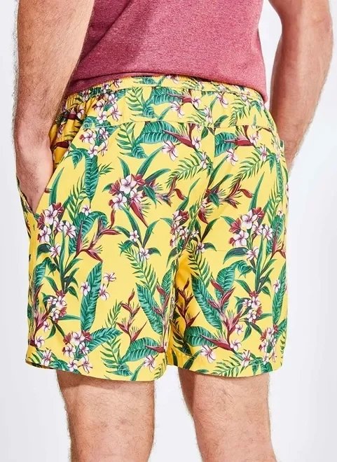bermuda de banho floral amarelo bermuda de banho floral amarelo