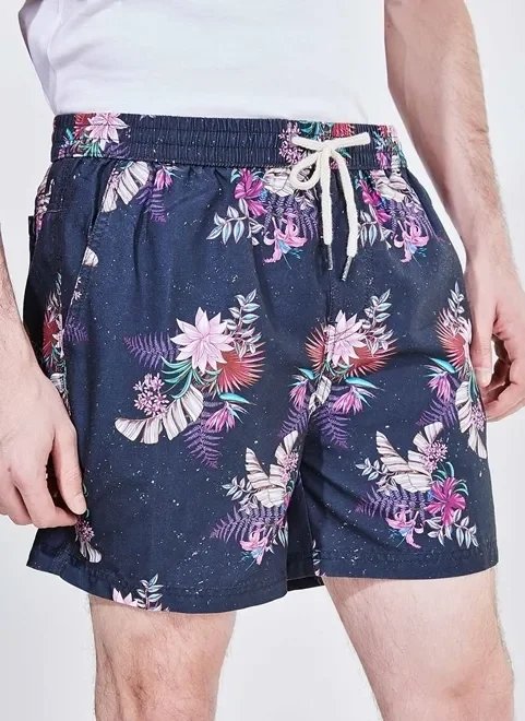 bermuda de banho azul marinho com estampa floral bermuda de banho azul marinho com estampa floral