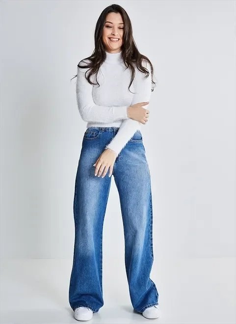 calça pantalona cintura média em jeans calça pantalona cintura média em jeans