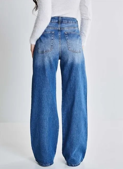 calça pantalona cintura média em jeans calça pantalona cintura média em jeans