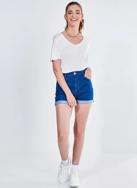 short cintura alta em jeans médio short cintura alta em jeans médio