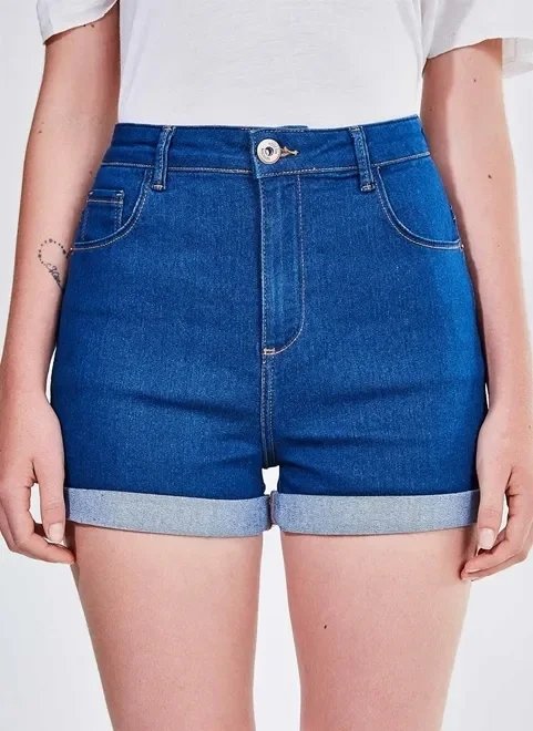 short cintura alta em jeans médio short cintura alta em jeans médio