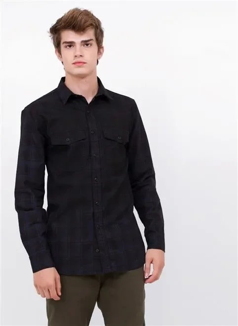camisa ml xadrez preto dois bolsos pala camisa ml xadrez preto dois bolsos pala