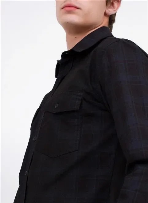 camisa ml xadrez preto dois bolsos pala camisa ml xadrez preto dois bolsos pala