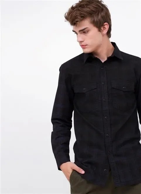 camisa ml xadrez preto dois bolsos pala camisa ml xadrez preto dois bolsos pala