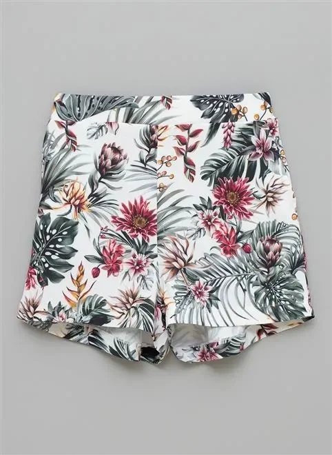 short floral tropical com bolsos short floral tropical com bolsos