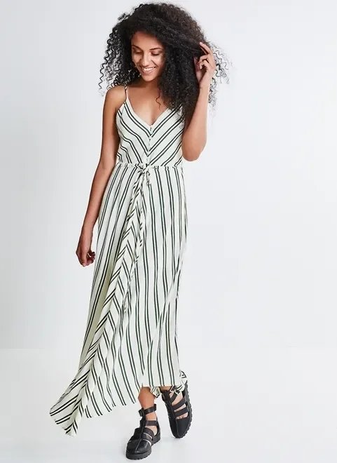 vestido midi listras e pontas vestido midi listras e pontas