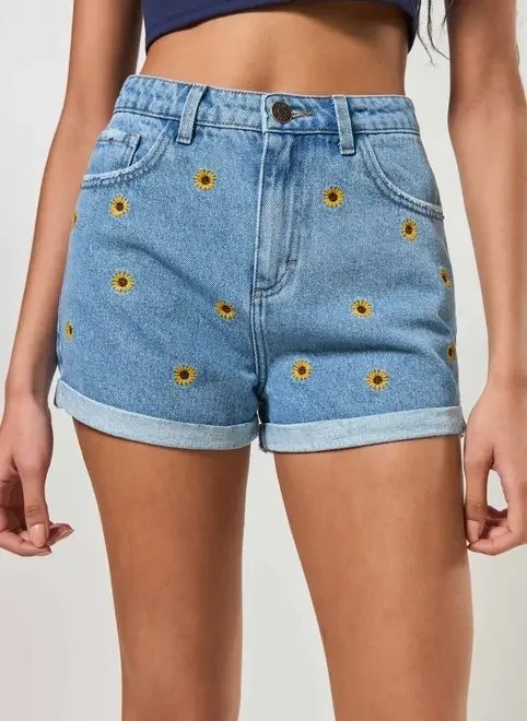 short jeans bordado girassol short jeans bordado girassol