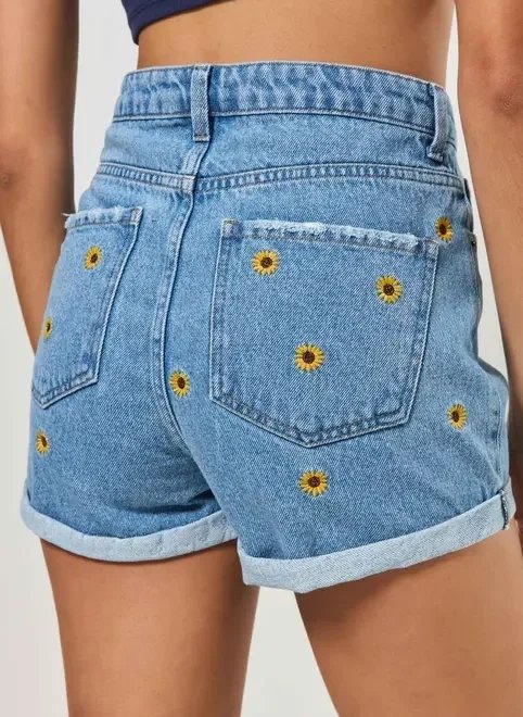 short jeans bordado girassol short jeans bordado girassol