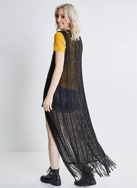 colete alongado ponto aberto com franjas colete alongado ponto aberto com franjas