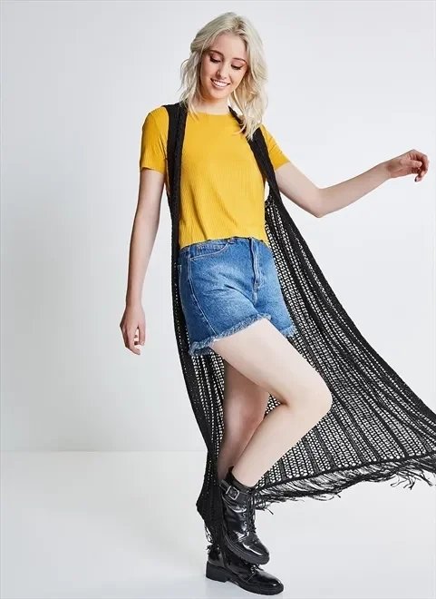 colete alongado ponto aberto com franjas colete alongado ponto aberto com franjas