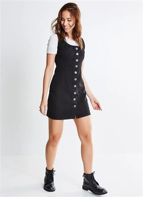 vestido em sarja com botões vestido em sarja com botões