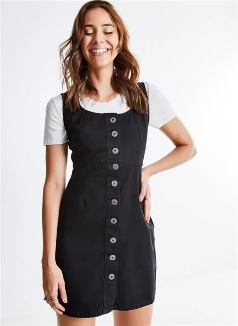 vestido em sarja com botões vestido em sarja com botões