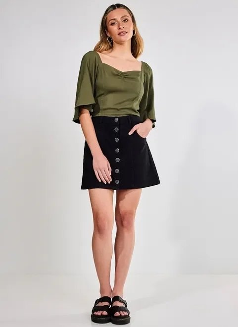 saia em sarja com botões saia em sarja com botões